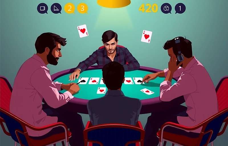 Teen Patti Gold - Indian Poker strategy illustration showing player analyzing cards and opponents